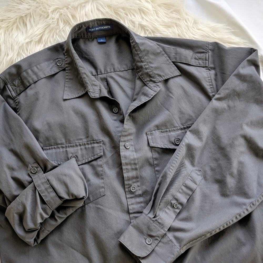 Stain resistant roll sleeve twill shirt